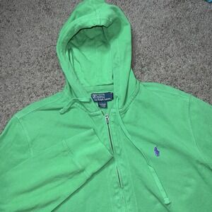VTG Polo Ralph Lauren Green Hoodie Sweatshirt Purple Horse Full Zip Up Women L